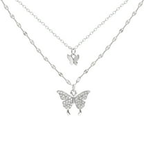 Guodhu Silver Plated Butterfly Necklace for Women Simple Layered Butterfly Choker Necklace Butterfly Pendant Necklace Jewelry