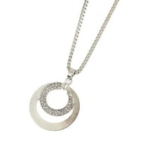 Guodhu Silver Plated Double Circle Necklace, Long Zircon Necklace Sweater long Chain Jewelry for Women Statement Necklace for Women Gift for Her