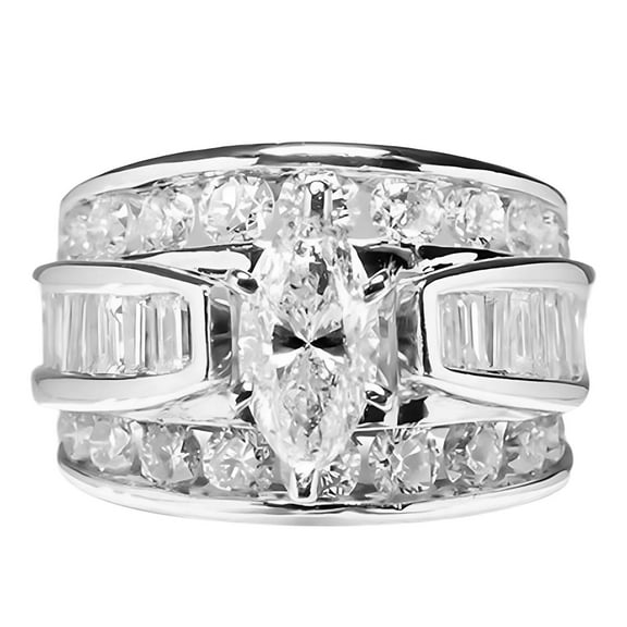 Guodhu Silver Plated Engagement Ring for Women Marquise Cut Cubic Zirconia Wedding Rings Bridal Anniversary Promise Wide Band Rings for Her