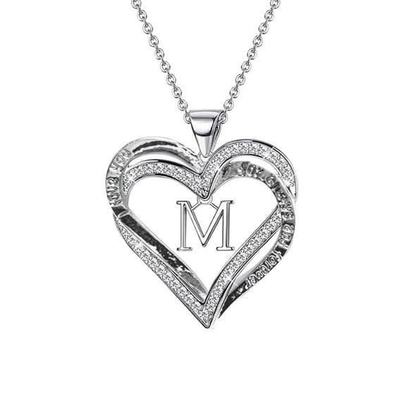 Guodhu Silver Plated Heart Letter Necklace Pendant Heart Initial Necklace Gift for Women Christmas Anniversary Birthday Jewelry Gifts for Wife Girlfriend Her Mom