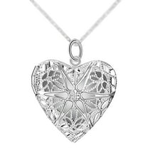Guodhu Silver Plated Hollow Pendant Necklace Pattern Textured Fashion Jewelry Puffed Heart Pendant Necklace