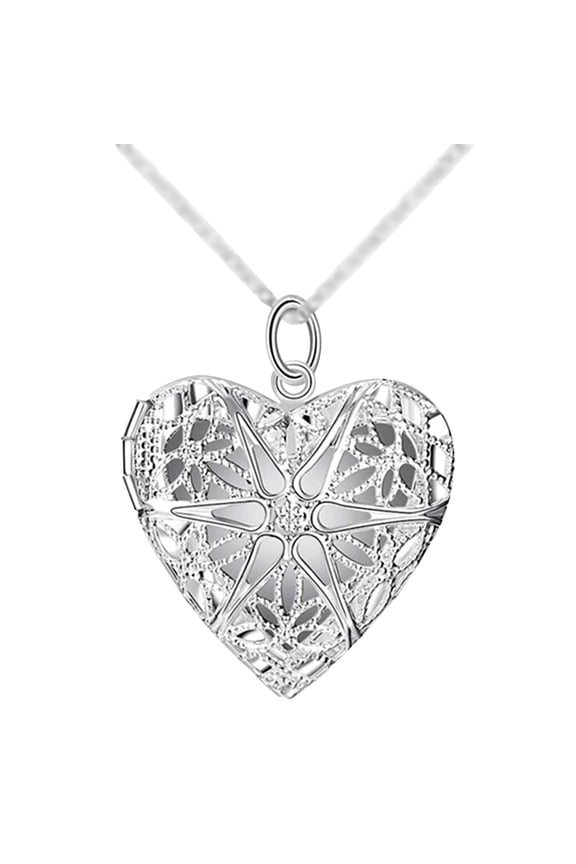 Silver Plated Hollow Pendant Necklace Pattern Textured Fashion Jewelry Puffed Heart Pendant Necklace