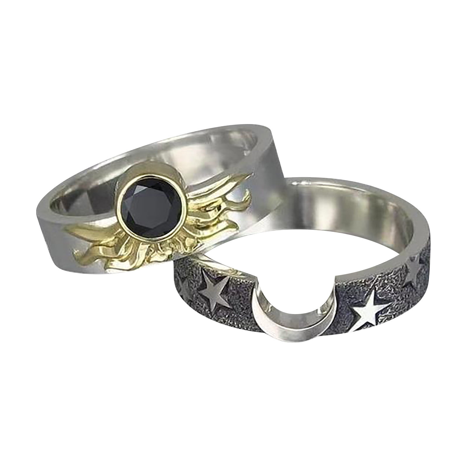 Guodhu Silver Plated Sun and Star Matching Rings Set for Couples Retro ...