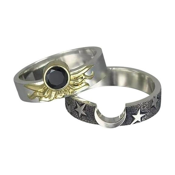 Guodhu Silver Plated Sun and Star Matching Rings Set for Couples Retro Planet Stackable Rings for Men and Women Promise Rings for Couples Rings Engagement Anniversary Valentines Day Gifts