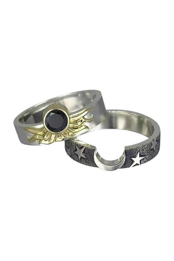 Silver Plated Sun and Star Matching Rings Set for Couples Retro Planet Stackable Rings for Men and Women Promise Rings for Couples Rings Engagement Anniversary Valentines Day Gifts