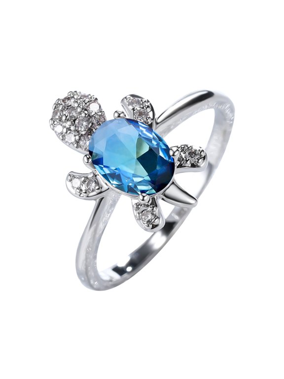 Silver Plated Turtle Ring -Colorful Zirconia for Men Women Ring Jewelry Gift