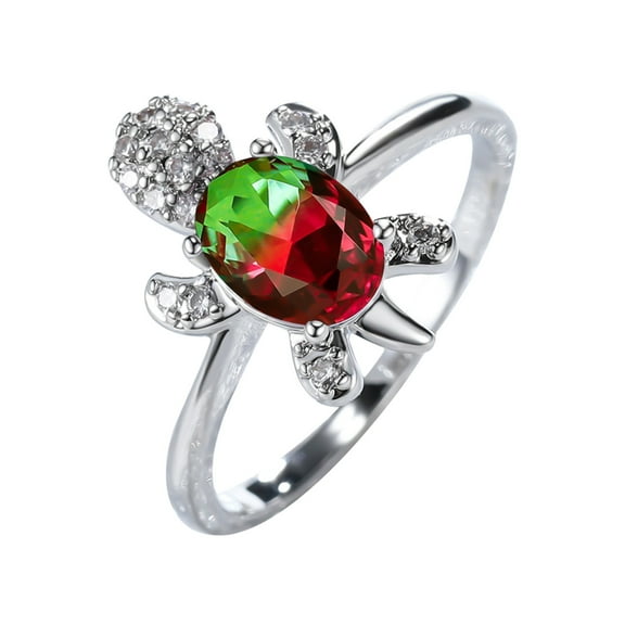 Guodhu Silver Plated Turtle Ring -Colorful Zirconia for Men Women Ring Jewelry Gift