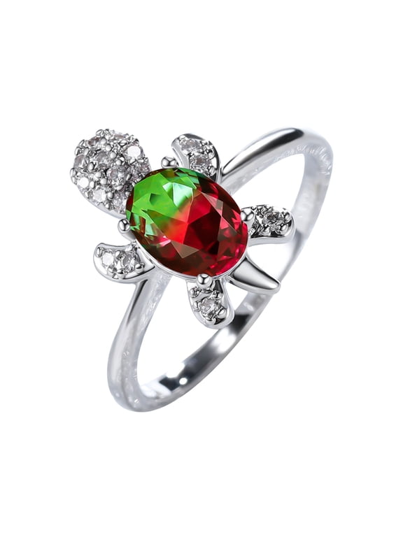 Silver Plated Turtle Ring -Colorful Zirconia for Men Women Ring Jewelry Gift