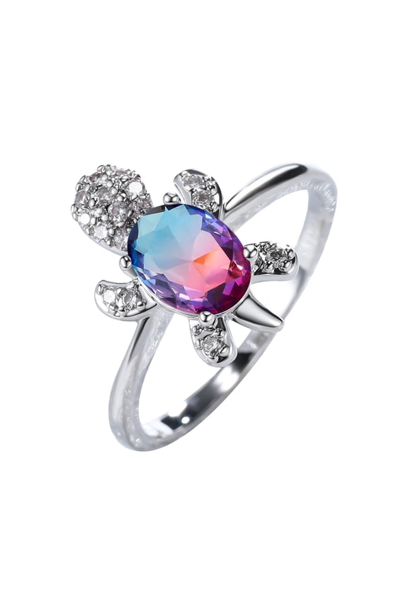 Silver Plated Turtle Ring -Colorful Zirconia for Men Women Ring Jewelry Gift
