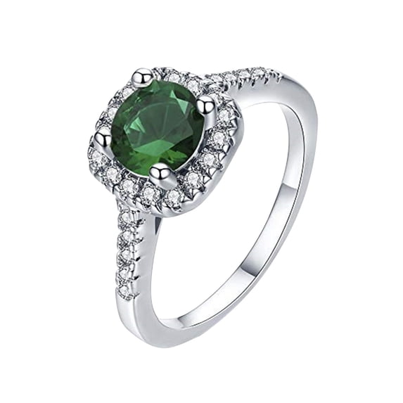 Guodhu Silver Shinning Cubic Zirconia & Green Crystal Emerald Rings,Womens Birthstone Rings,Wedding Engagement Promise Rings for Women Simulated Diamond Ring Christmas Anniversary Birthday Gifts