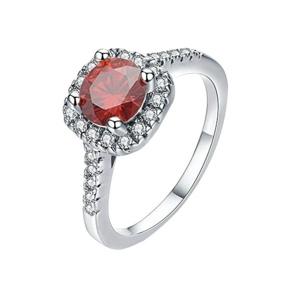 Guodhu Silver Shinning Cubic Zirconia & Ruby Rings for Women,Womens Birthstone Rings,Promise Wedding Engagement Rings for Women Simulated Diamond Ring Christmas Anniversary Gifts for Her