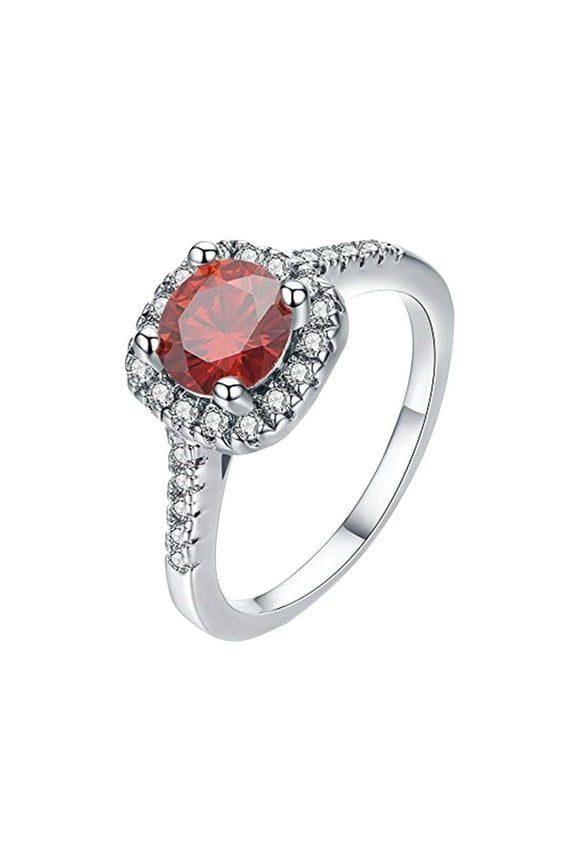 Silver Shinning Cubic Zirconia & Ruby Rings for Women,Womens Birthstone Rings,Promise Wedding Engagement Rings for Women Simulated Diamond Ring Christmas Anniversary Gifts for Her