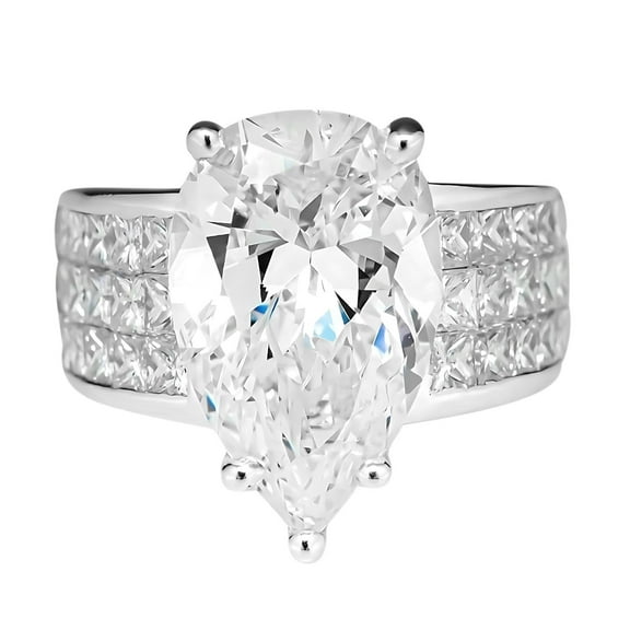 Guodhu Silver Shiny Gem Ring Pear Shaped Cubic Zirconia Rings CZ Diamond Rings for Women Eternity Engagement Wedding Band Ring for Women