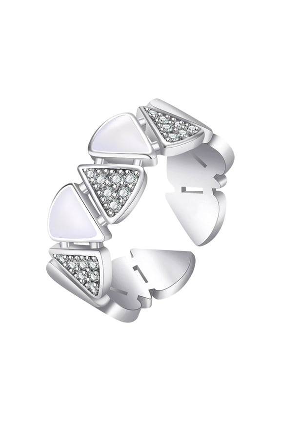 Silver Triangular Geometry Ring Adjustable Open Rings for Women, Sparkling Cubic Zirconia Promise Ring Engagement Anniversary Ring Wedding Band Valentine's Day Mothers Day Gifts