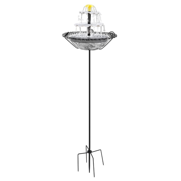 Guodhu Solar Bird Bath Fountain for Outdoor Garden Patio, Grey Ground Insert Bird Feeder with Solar Pump, Water Feature for Wild Birds(Gray)