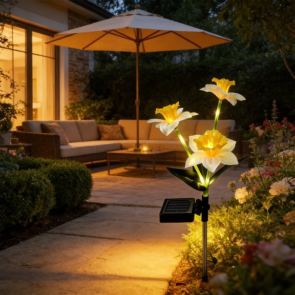 Guodhu Solar Powered Daffodil Garden Stake Light, Outdoor Waterproof Courtyard Lawn Landscape Decor, Automatic LED Flower Lamp for Yard Patio(Yellow)