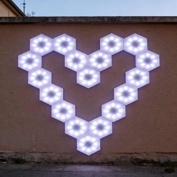 Guodhu Solar Powered Hexagonal Modular Wall Lights, All Weather Resistant Outdoor Decorative Lights For Patio Garden Yard, DIY Splicing Design With Warm/Cool White Modes(White)
