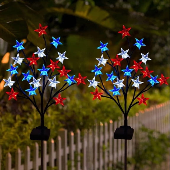 Guodhu Solar Powered Patriotic Star LED Pathway Lights Set, Waterproof Outdoor Garden Yard Decor for Independence Day Memorial Day, Auto On/Off Dusk to Dawn Illumination(1PC)