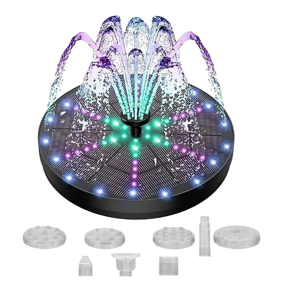 Guodhu Solar Powered Water Pump with 8 LED Light Modes, Automatic Night Fountain for Bird Bath Garden Pond, Eco-Friendly Outdoor Decor, Multiple Spray Patterns, Dusk Auto-On, ABS(Black W)