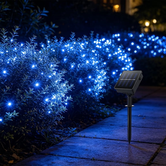 Guodhu Solar Red White Blue String Lights,LED Patriotic Star USA Flag Lights for Independence Day Outdoor Decoration,Waterproof 8 Modes Solar Powered Fairy Lights for Yard Garden Porch Fence(Blue M)