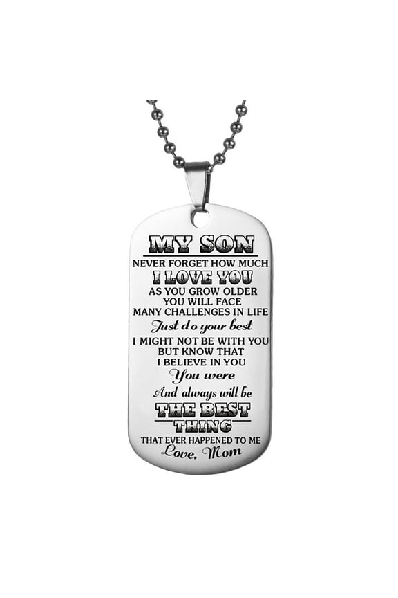 Son Gift Dog Tags Engraved Never Forget How Much I Love You Heart Love Dad Mom Dog Tag Birthday Graduation Valentines Gifts Stainless Steel