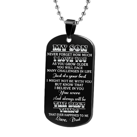 Guodhu Son Gift Dog Tags Engraved Never Forget How Much I Love You Heart Love Dad Mom Dog Tag Birthday Graduation Valentines Gifts Stainless Steel