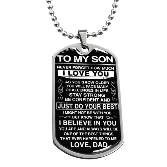 Guodhu To My Son Necklace from Dad Stainless Steel Dog Tag Necklace Valentine's Day Easter Jewelry Gifts for Men Teen Son