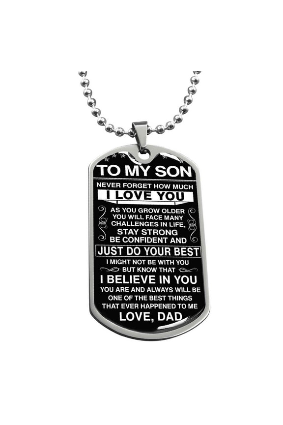 To My Son Necklace from Dad Stainless Steel Dog Tag Necklace Valentine's Day Easter Jewelry Gifts for Men Teen Son