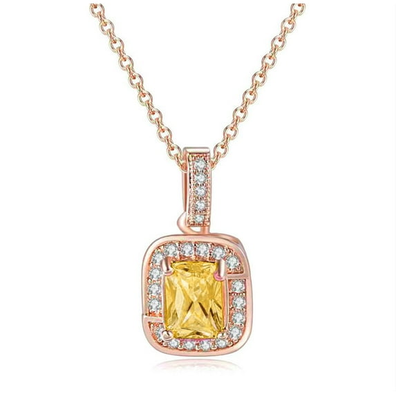Guodhu Sparkling Cubic Zirconia Square Cut Pendant Necklace Birthstone Rose Gold Plated Necklace Jewelry for Women or Teens