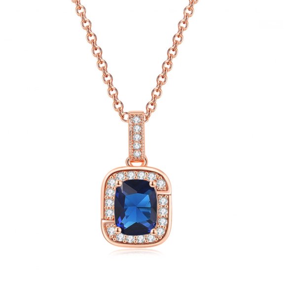 Guodhu Sparkling Cubic Zirconia Square Cut Pendant Necklace Birthstone Rose Gold Plated Necklace Jewelry for Women or Teens