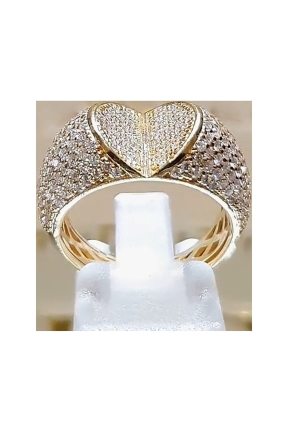 Sparkling Heart Shaped Full Diamond Women's Ring – Elegant Fashion Jewelry with Allover Crystals | Perfect for Party, Prom & Valentine’s Glam