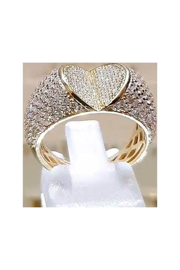 Sparkling Heart Shaped Full Diamond Women's Ring – Elegant Fashion Jewelry with Allover Crystals | Perfect for Party, Prom & Valentine’s Glam