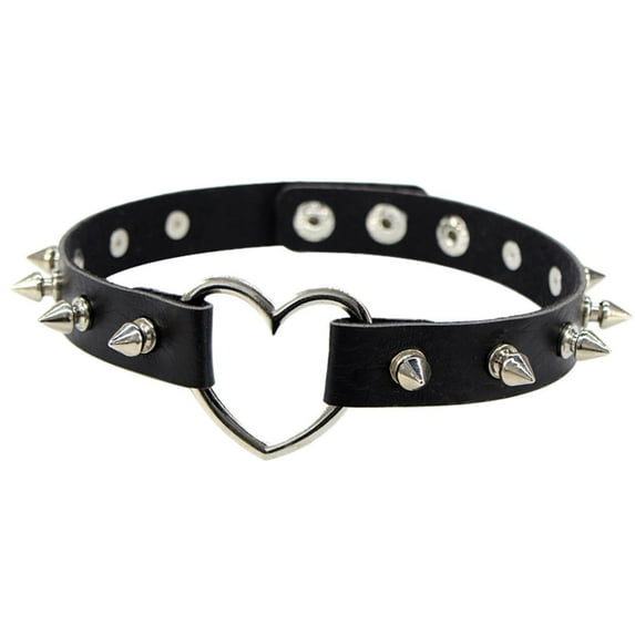 Guodhu Spiked Choker for Women Leather Love Heart Necklace Vintage Punk Goth Studded Rivet Choker Necklace Adjustable