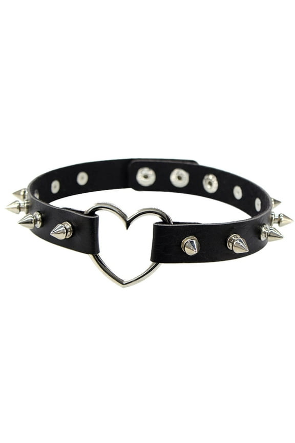 Guodhu Spiked Choker for Women Leather Love Heart Necklace Vintage Punk Goth Studded Rivet Choker Necklace Adjustable