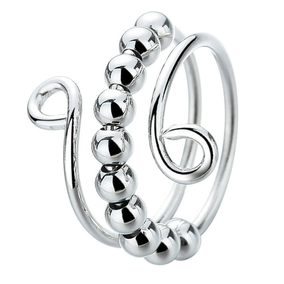 Guodhu Spinner Fidget Beads Ring for Anxiety for Women Coil Spiral Rotate Inspirations Jewelry Expandable Adjustable Friends Dainty Birthday Gift