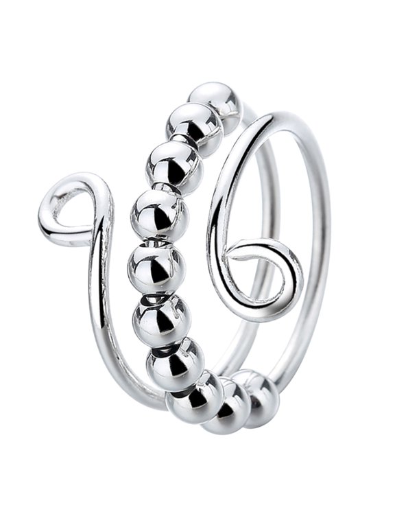 Spinner Fidget Beads Ring for Anxiety for Women Coil Spiral Rotate Inspirations Jewelry Expandable Adjustable Friends Dainty Birthday Gift