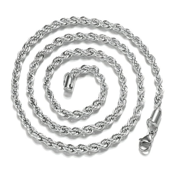 Guodhu Stainless Steel Chain Necklace for women men Rope Chains 3-5mm Twist Rope Necklace 16-30 Inch