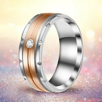 Guodhu Stainless Steel Cubic Zirconia Ringts for Women & Men Silver Rose Gold Two Tone Wedding Band Ring Engagement Anniversary Gifts for Him and Her