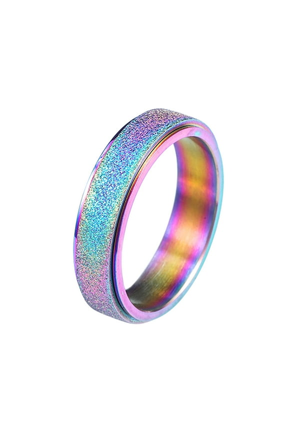 Stainless Steel Fidget Ring for Women Men Anxiety Spinner Ring Simple Rainbow Ring Stress Relief