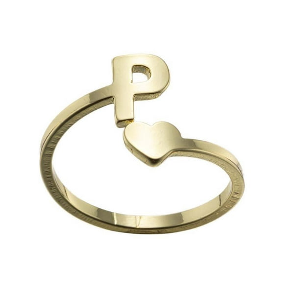 Guodhu Stainless Steel Heart Initial Ring – Adjustable A-Z Alphabet Promise Band | Wedding/Engagement Statement Anniversary Birthday Mothers Day Jewelry Gifts for Her Mom Wife