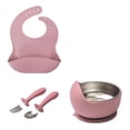 thumbnail image 1 of Guodhu Stainless Steel Plate with Suction Base Feeding Set Non Slip Silicone Suction Bowl Bib Fork Spoon Set Kids Dinnerware Red(Hot Pink), 1 of 6