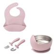 thumbnail image 1 of Guodhu Stainless Steel Plate with Suction Base Feeding Set Silicone Bowl Bib Fork Spoon Non Slip Utensils Pink(Pink), 1 of 6