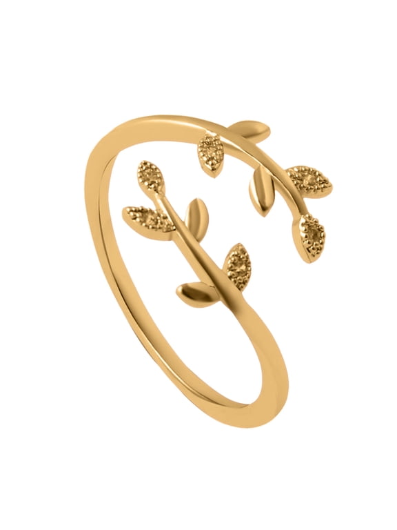 Stainless Steel Silver Gold Rose Gold Plated Leaves Leaf Laurel Adjustable Branch Crystal Ring Women Eternity Bands for Women Minimalist Promise Jewelry Trendy