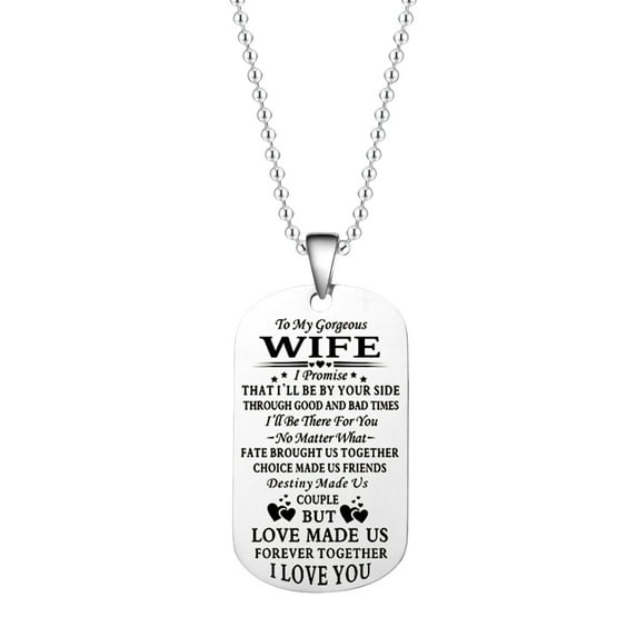 Guodhu Stainless Steel to Wife Husband Dog Tag Inspirational Message Pendant Necklace Keychain Birthday Jewelry Gift for Women Men