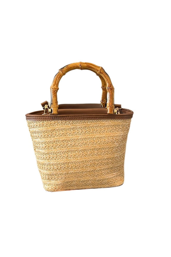 Summer Knot Woven Tote Bag, Casual Versatile Straw Shoulder Handbag, Handmade Breathable Hollowed Out Beach Vacation Purse for Women(Khaki W)