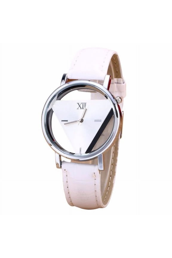 Unisex Analog Quartz Watch - Glass Hollow Triangle Dial & Faux Leather Strap | Stylish Watches for Men & Women