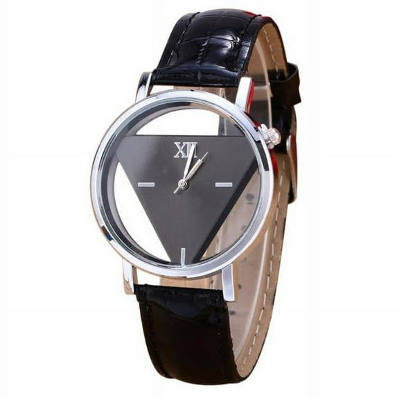 Guodhu Unisex Analog Quartz Watch - Glass Hollow Triangle Dial & Faux Leather Strap | Stylish Watches for Men & Women