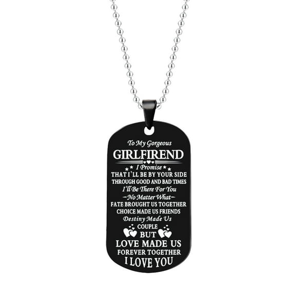 Guodhu Valentine's Day Gift to My Wife Husband Boyfriend Girlfriend Couple Lettering Necklace Stainless Steel Engraved Dog Tag Pendant I Love You Necklace Jewelry Birthday Gift