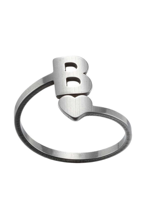Valentine’s Day Special! Silver Stainless Steel Heart Initial Ring – Adjustable A-Z Alphabet Promise Band | Romantic Wedding/Engagement Jewelry & Love Symbol Gift