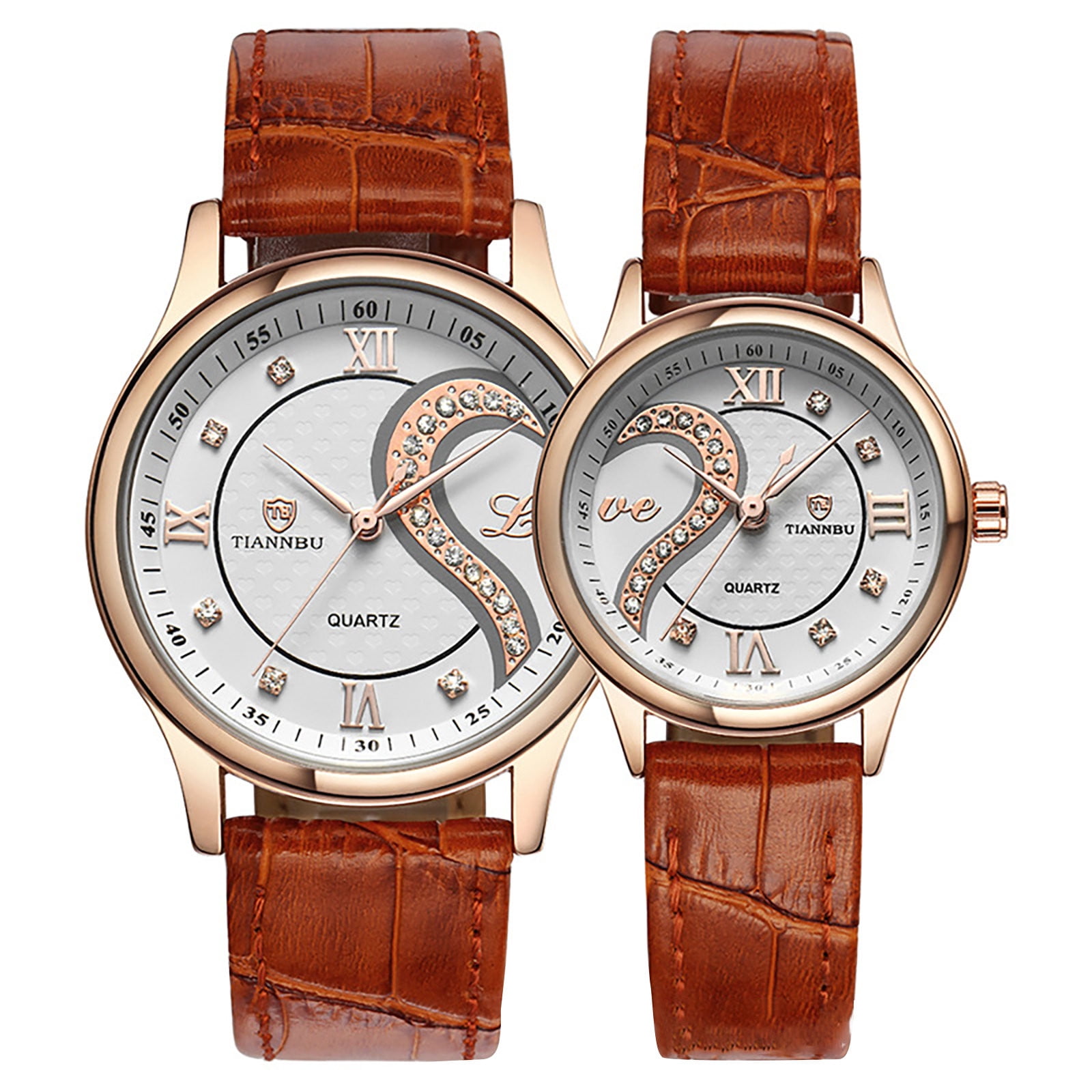 Guodhu Valentine's Romantic Heart Watches for Men & Women ,His and Hers Quartz Analog Wrist Watches Anniversary Gifts Set for Couples Set of 2 Leather Wristwatches